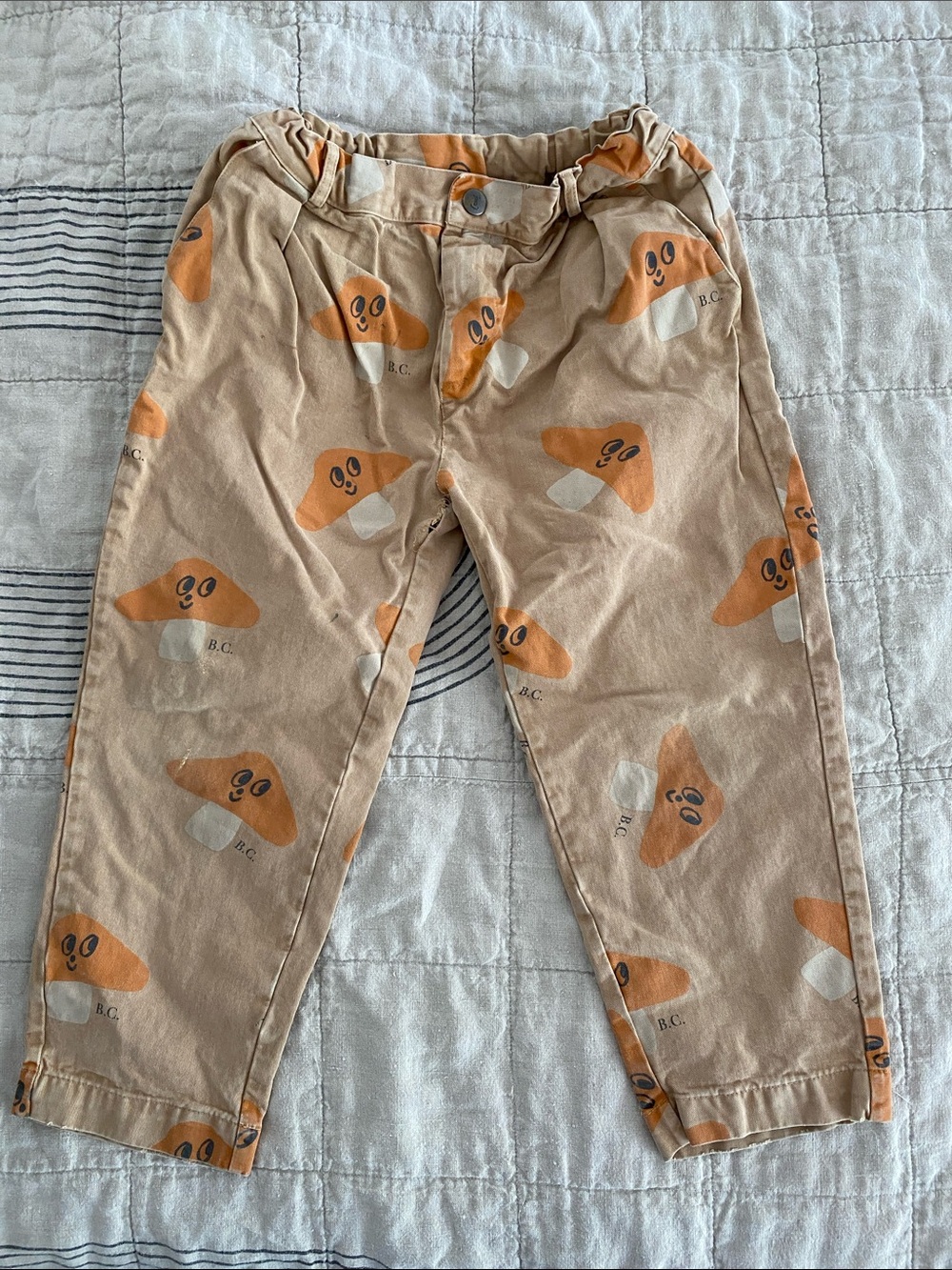 Bobo Choses Beige Pants with Orange Mushroom Print